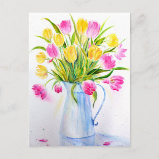 Vattenfärg Vas i Tulips Vykort