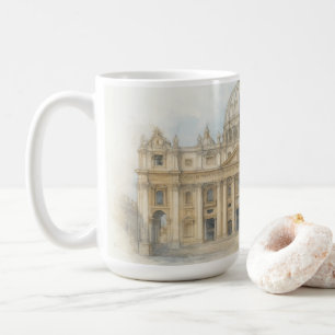 Vattenfärg Vatikanen S:t Peters basilika Italien Kaffemugg