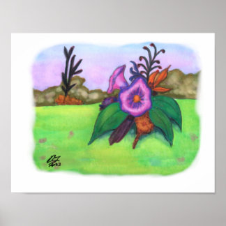 Vattenfärg VattenfärgsFantasy Garden Flowers Art Poster