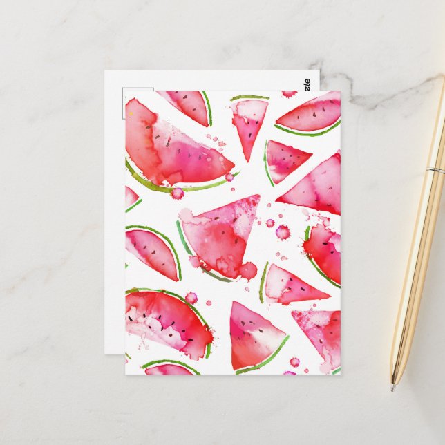 Vattenfärg Vattenmelon 1 Vykort (Fram/Back In Situ)