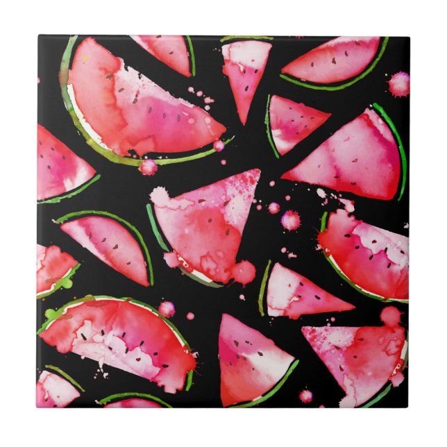 Vattenfärg Vattenmelon 2 Kakelplatta (Framsidan)