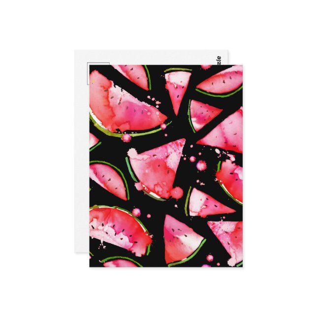 Vattenfärg Vattenmelon 2 Vykort (Fram/Back In Situ)