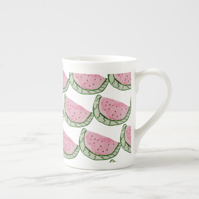 Vattenfärg Vattenmelon Doodles Målad Mönstrad  Benporslin Mugg (Höger)