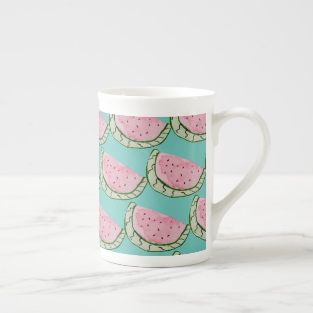 Vattenfärg Vattenmelon Doodles Målad Mönstrad  Benporslin Mugg (Höger)