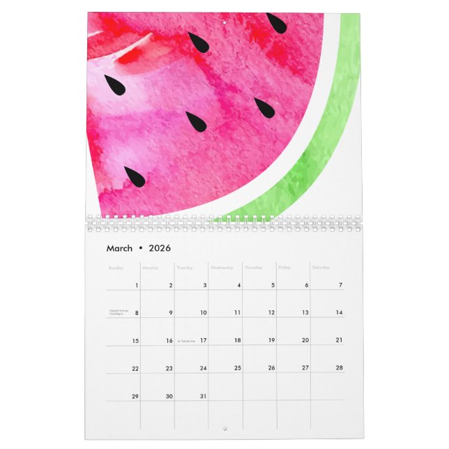Vattenfärg Vattenmelon Kalender (Mar 2026)