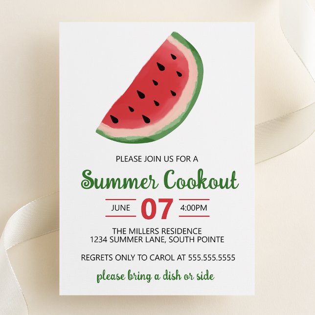Vattenfärg Vattenmelon Sommar Grillfest Inbjudningar (Watercolor Watermelon Summer Cookout Party Invitation)