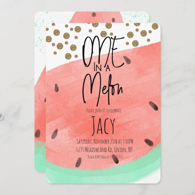 Vattenfärg Vattenmelon Tvätt Falskt Glitter Konfet Inbjudningar (Fram/baksida)