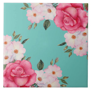 Vattenfärg Vibrant Rosa Vit ros Turcos Bakåt Kakelplatta