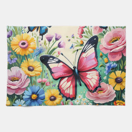 Vattenfärg Vibrant Vår blommor Mönster Kökshandduk