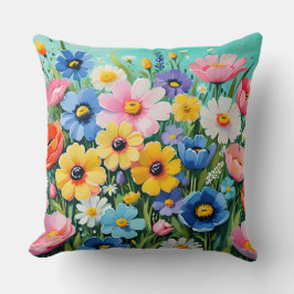 Vattenfärg Vibrant Vår blommor Mönster Kudde