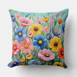 Vattenfärg Vibrant Vår blommor Mönster Kudde