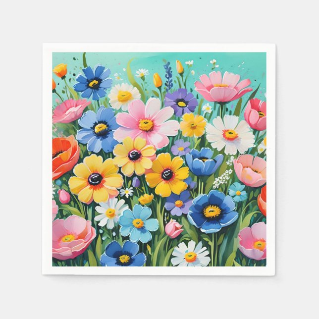 Vattenfärg Vibrant Vår blommor Mönster Pappersservett (Framsidan)