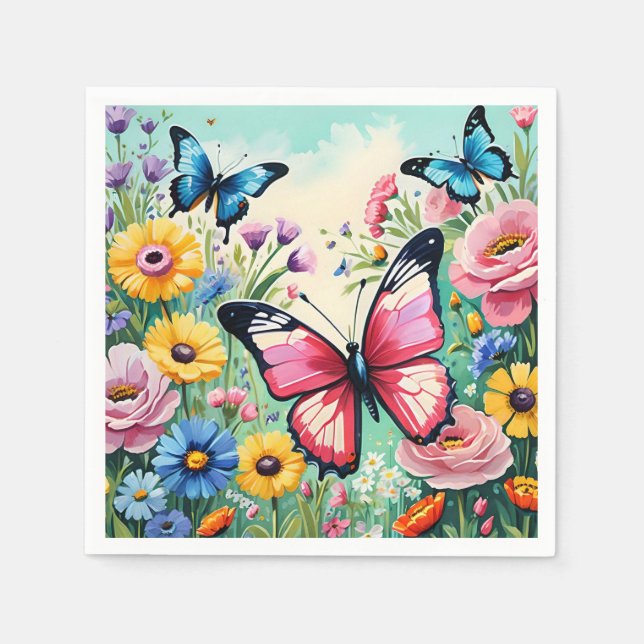 Vattenfärg Vibrant Vår blommor Mönster Pappersservett (Framsidan)