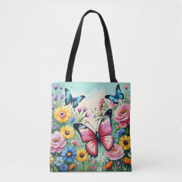 Vattenfärg Vibrant Vår blommor Mönster Tygkasse