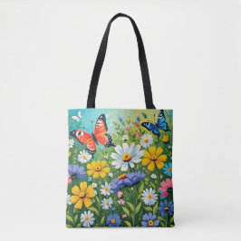 Vattenfärg Vibrant Vår blommor Mönster Tygkasse