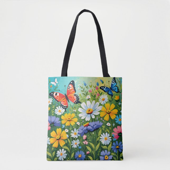 Vattenfärg Vibrant Vår blommor Mönster Tygkasse (Framsida)