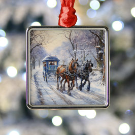 Vattenfärg Victorian jul Carriage Ride Julgransprydnad Metall