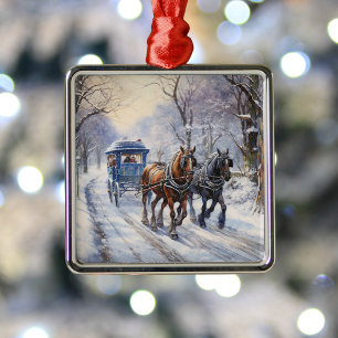Vattenfärg Victorian jul Carriage Ride Julgransprydnad Metall