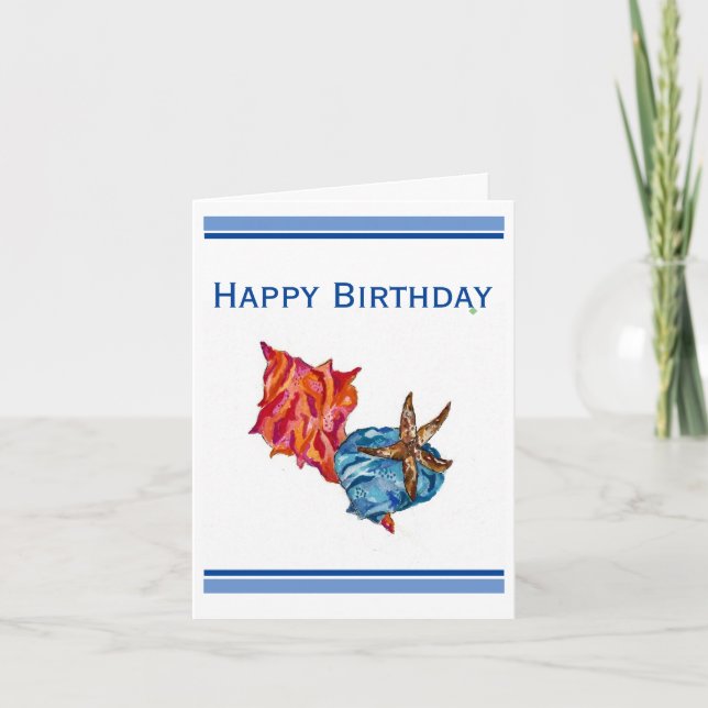 Vattenfärg vid strandkust tack kort (Framsida)