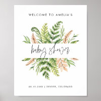 Vattenfärg Vild Lövverk Bebis Shower Välkommen
