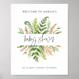 Vattenfärg Vild Lövverk Bebis Shower Välkommen Poster