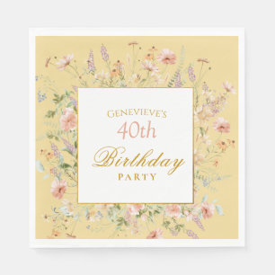Vattenfärg Vilda Blommor 40-års Födelsedag Gul Pappersservett