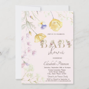 Vattenfärg Vilda Blommor Bebis Shower Inbjudningar