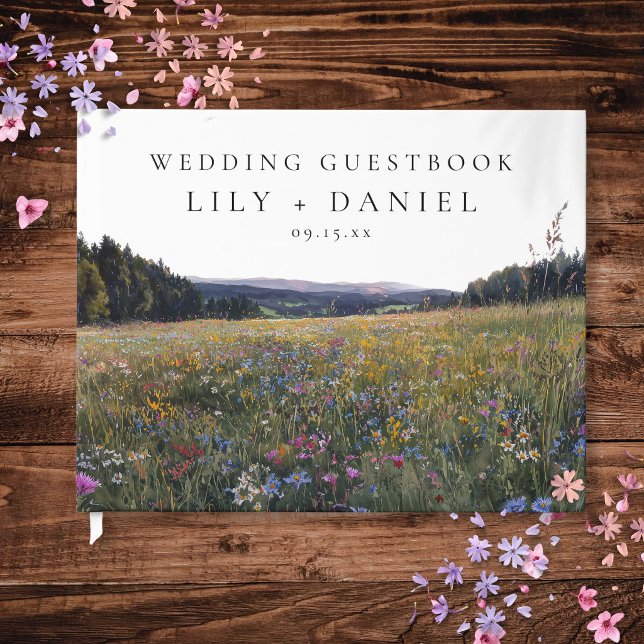 Vattenfärg Vilda Blommor Blommig Äng Bröllop Gästböcker (Watercolor Wildflowers Floral Meadow Wedding Guest Book)