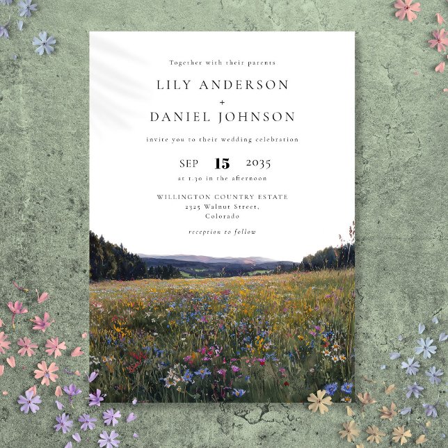 Vattenfärg Vilda Blommor Blommig Äng Bröllop Inbjudningar (Watercolor Wildflowers Floral Meadow Wedding Invitation)