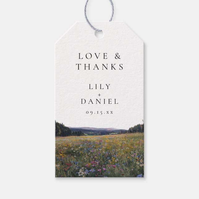 Vattenfärg Vilda Blommor Blomsteräng Bröllop Presentetikett (Framsidan)
