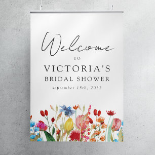 Vattenfärg Vilda Blommor Bröllopsfest Välkomstskyl Poster