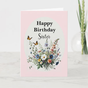 Vattenfärg Vilda Blommor Glad Födelsedag Syster Kort