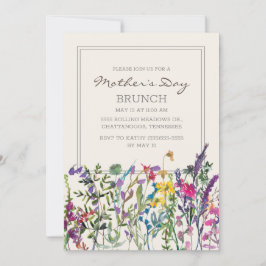 Vattenfärg Vilda Blommor Kräm Lila Mors Dag Inbjudningar