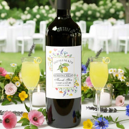 Vattenfärg Vilda Blommor Limoncello Bröllop Vinflaska Etikett