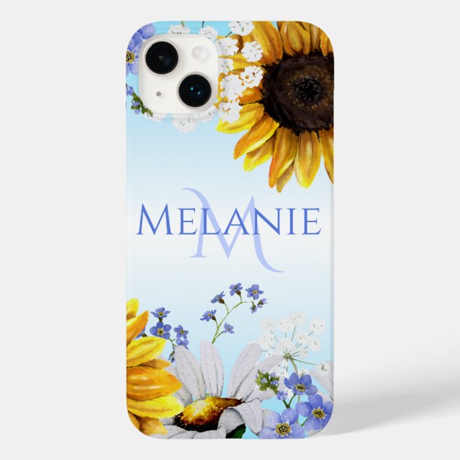 Vattenfärg Vilda Blommor Monogram iPhone Fodral (Baksida)