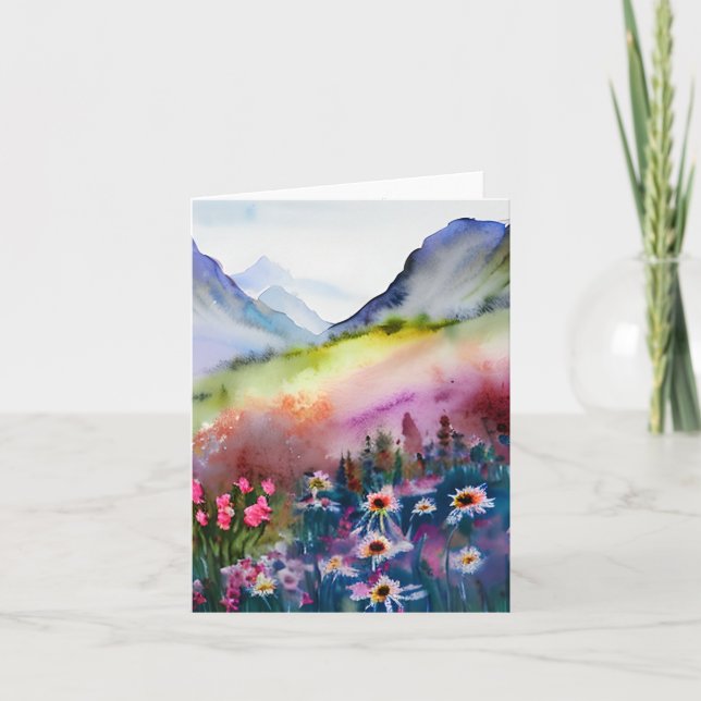 Vattenfärg vilda blommor och berg anpassningsbara kort (Framsida)