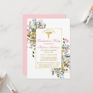 Vattenfärg Vilda blommor Rosa Guld Sjuksköterska E Inbjudningar