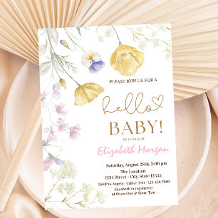 Vattenfärg vilda blommor rosa prickar baby shower inbjudningar