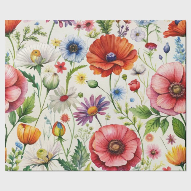 Vattenfärg Vilda Blommor Sömlös Decoupagepapper Presentpapper (Seam)