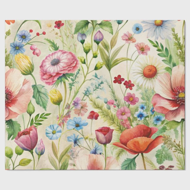 Vattenfärg vilda blommor Sömlös decoupagepapper Presentpapper (Seam)