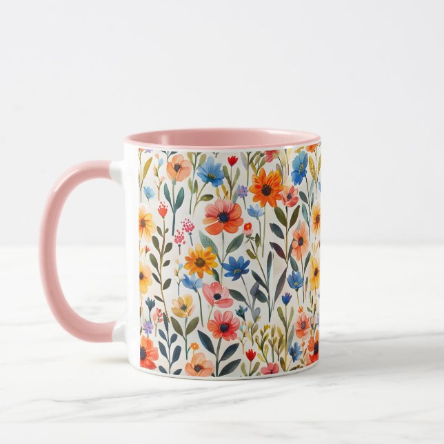 Vattenfärg Vilda vårblommor Bakgrund-99033 Mugg (Vänster)