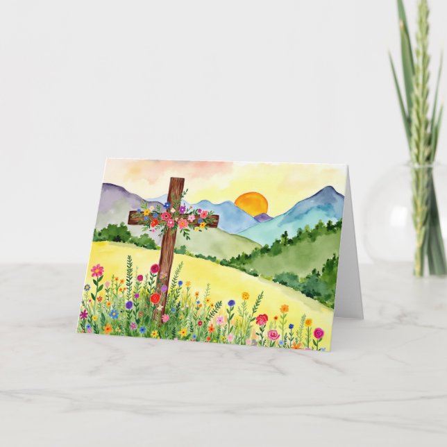 Vattenfärg Vildblomma Berg Kors 2 Påsk Helgkort (Framsida)