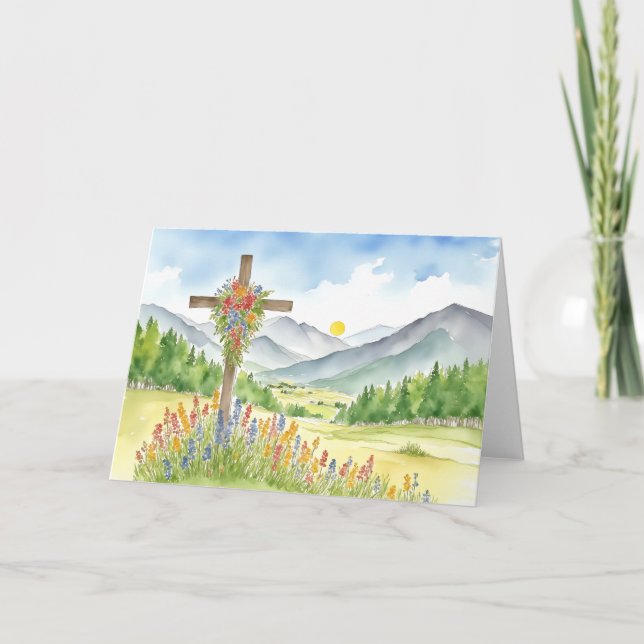 Vattenfärg Vildblomma Berg Kors 4 Påsk Helgkort (Framsida)