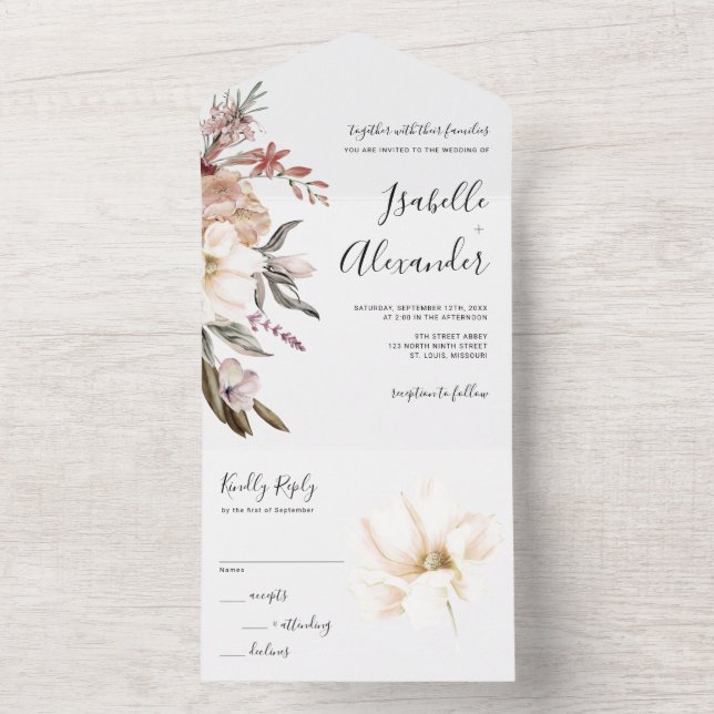 Vattenfärg Vildblomma Bröllop Allt-i-ett-inbjudan (Insida)