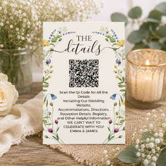 Vattenfärg Vildblomma Bröllopsdetaljer QR-kod Tilläggskort