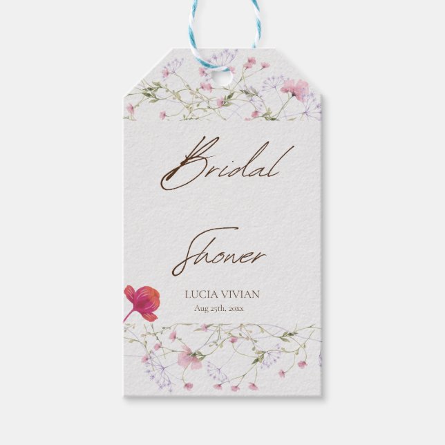Vattenfärg Vildblomma Bröllopsdusch Tack Presentetikett (Framsidan)