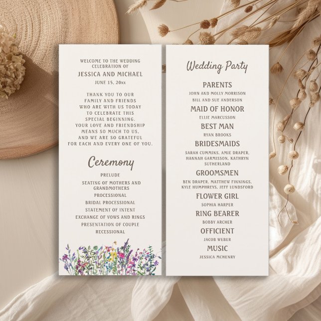 Vattenfärg Vildblomma Bröllopsprogram  (Watercolor wildflowers wedding program)