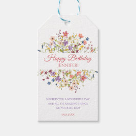 Vattenfärg Vildblomma Flicka 1-årsdag Presentetikett