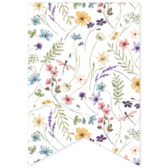 Vattenfärg Vildblomma Flicka 1-årsdag Vimplar (Sjunde flaggan)