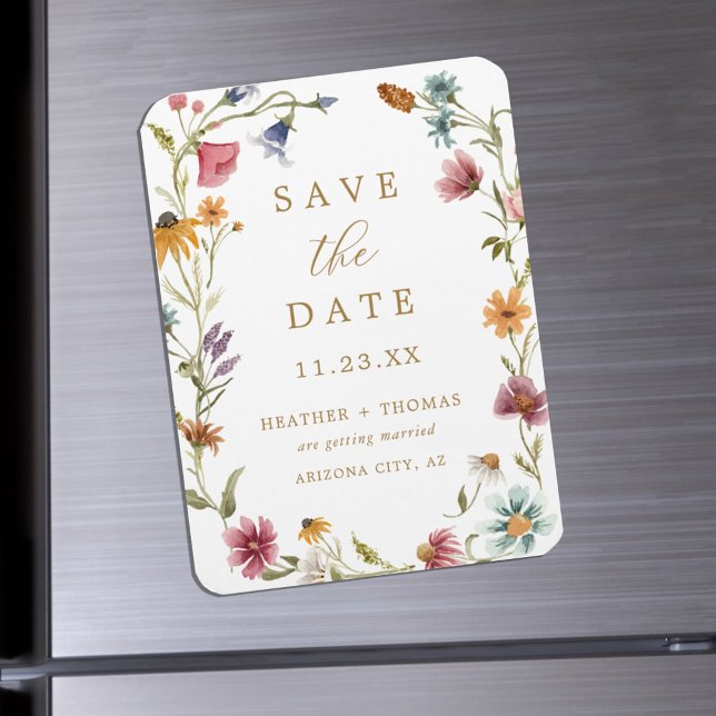 Vattenfärg Vildblomma Foto Spara Datum Magnet (Skapare uppladdad)